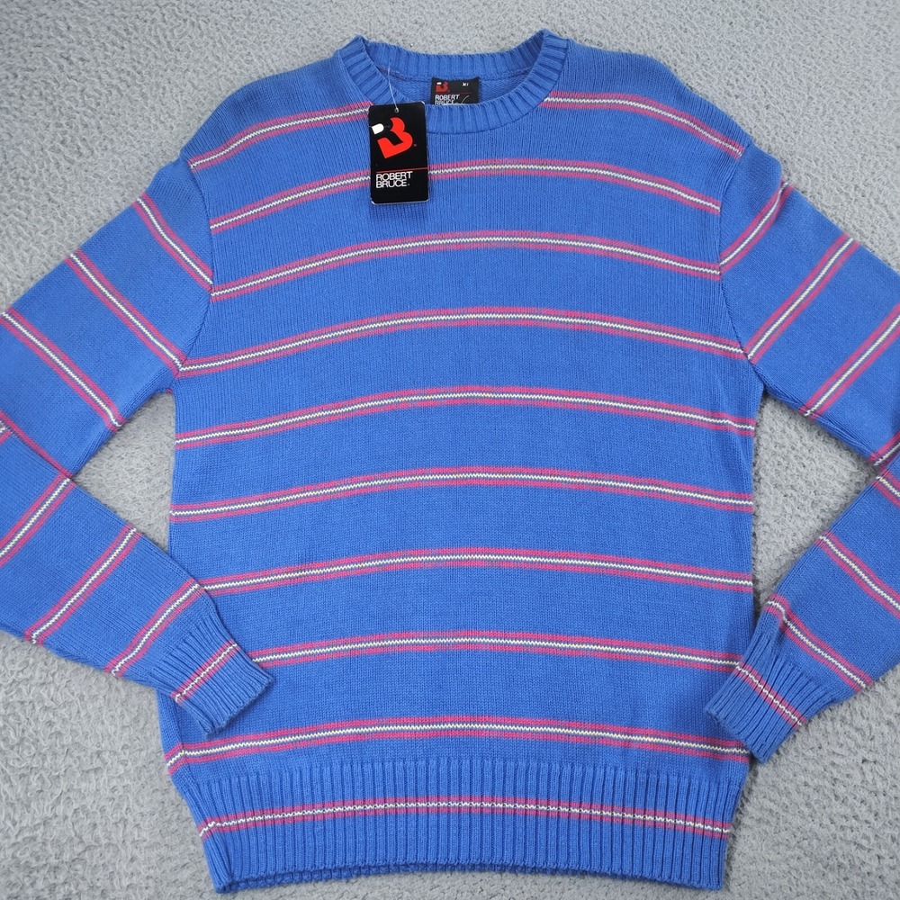 Robert Bruce Sweater Mens XL Blue NWT Vintage 90s Striped Slouchy USA Pullover